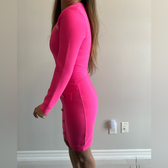Tight body hugging hot pink midi dress - Picture 5 of 6
